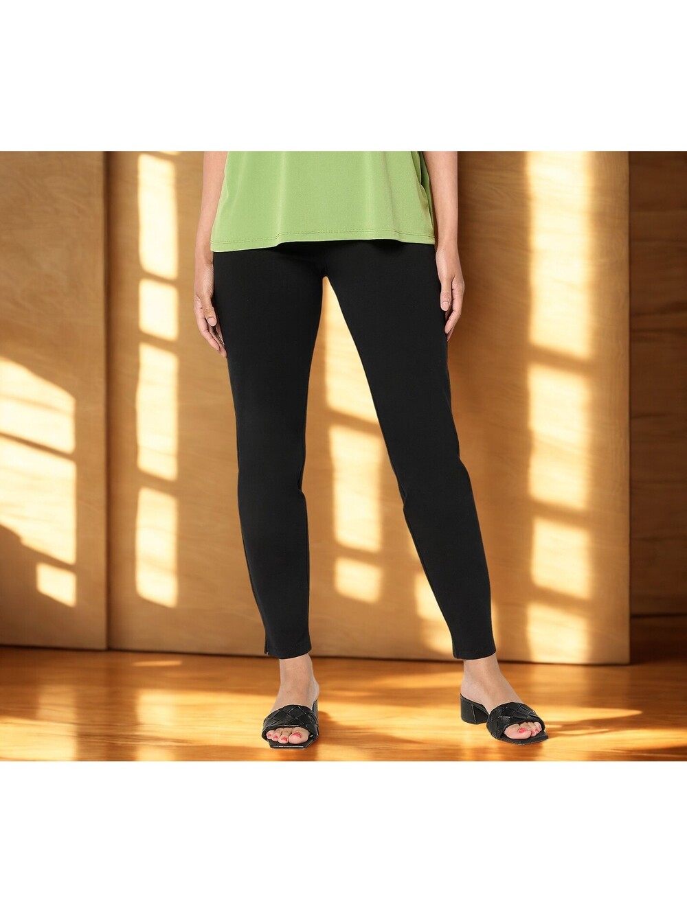 Susan Graver Weekend Regular Premium Stretch Slim-Leg Ankle Pants BLACK XXS